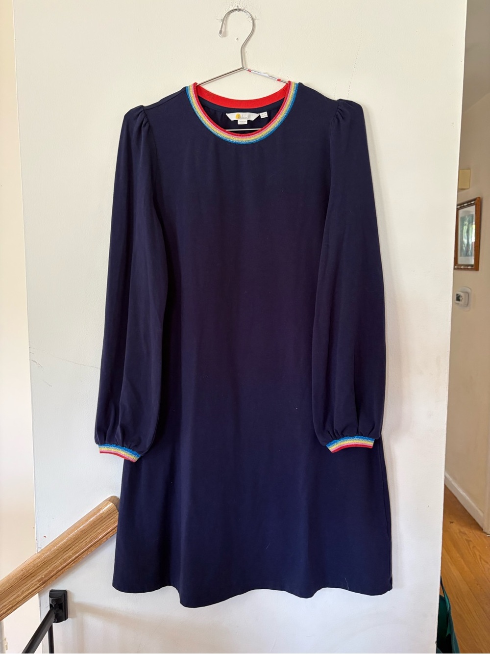 Boden Navy Dress with Red and Rainbow Trim UK12/US8